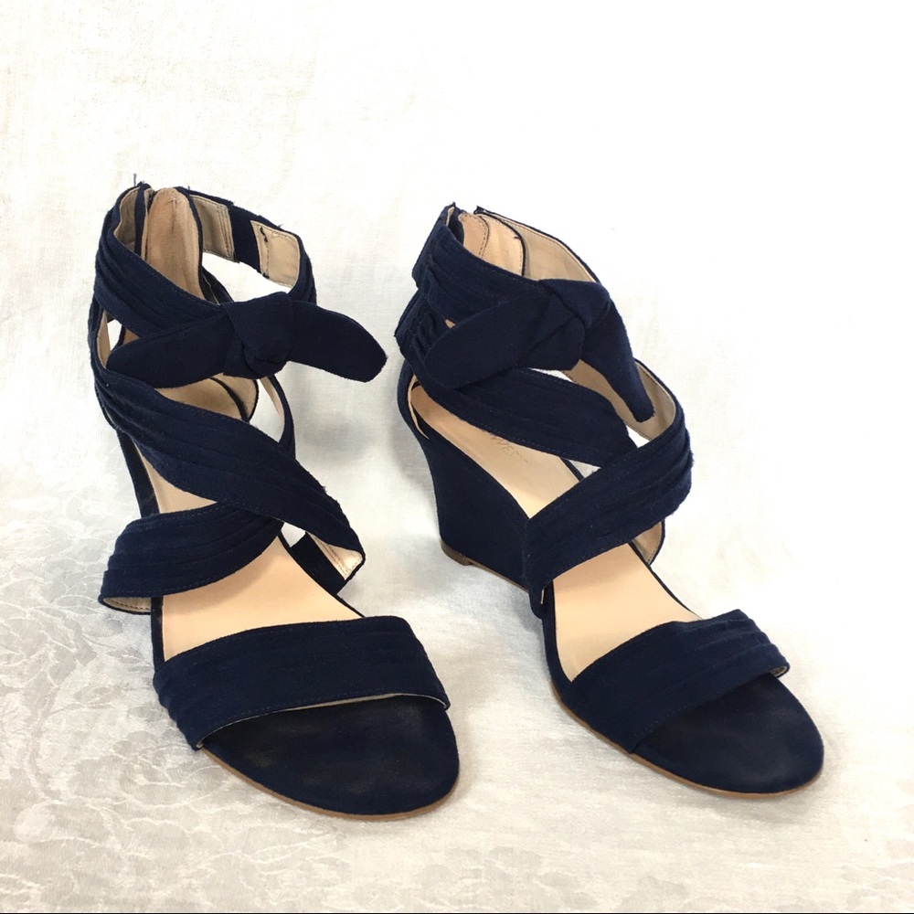 NINE WEST Navy Suede Criss Cross Strappy Wedge Sandal